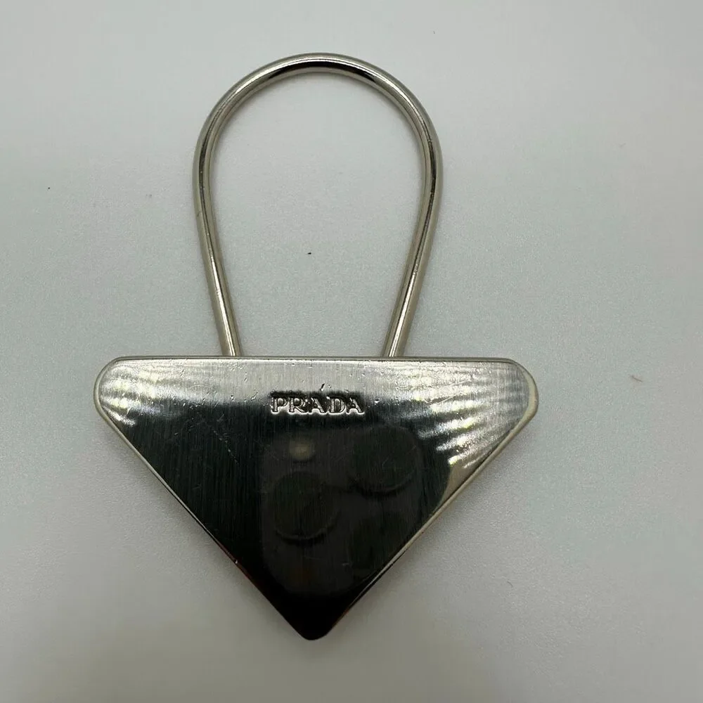 Prada Triangle Silver‎ Tone Key Ring Chain Replacement Lock Bag Charm